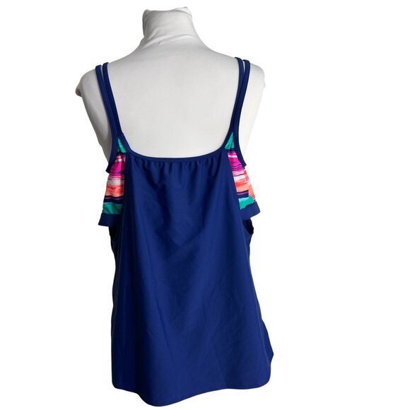 BCBG Swim Tankini Top Blue Pink Womens Size 16 Padded - Picture 3 of 9